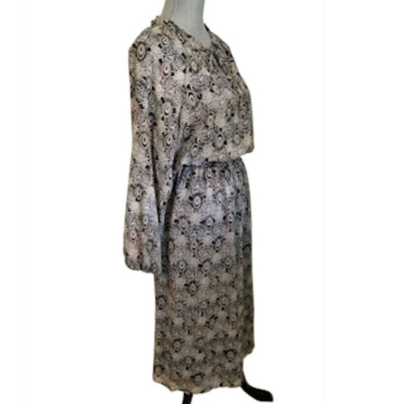 Veronica M Catia Peacock Chiffon Smocked Midi Dress in Feather Print Size L - Picture 3 of 8